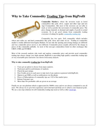 Why to Take Commodity Trading Tips from BigProfit