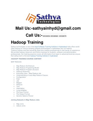 Hadoop training – Best software training institute