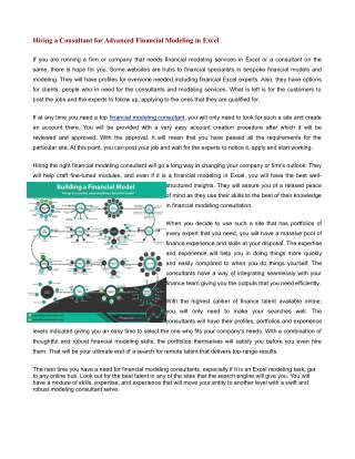 Hiring a Consultant for Advanced Financial Modeling in Excel
