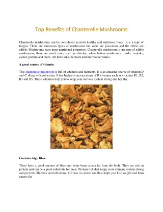 Benefits of Chantrelle Mashrooms