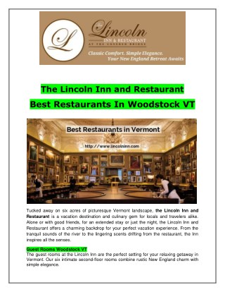 Best Restaurants In Woodstock VT