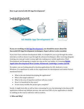 Eastpoint Software iOS Mobile App Developers and Development Cambridge, Richmond, London, West London, UK, Twickenham, C