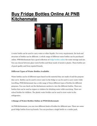 Buy Fridge Bottles Online At PNB Kitchenmate