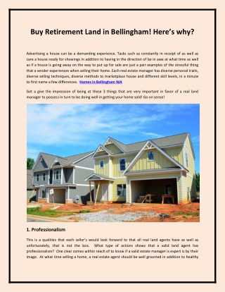 Buy Retirement Land in Bellingham! Here’s why?