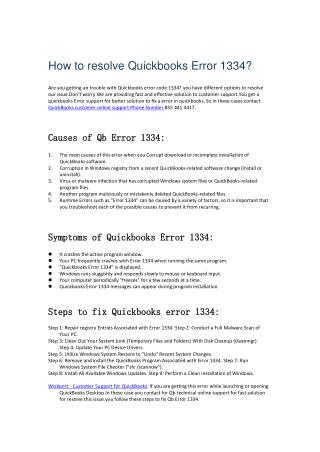 how to resolve Quickbooks error 1334?