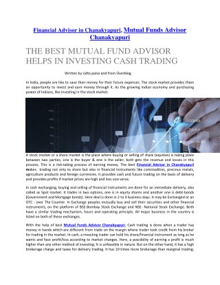 THE BEST MUTUAL FUND ADVISOR HELPS IN INVESTING CASH TRADING