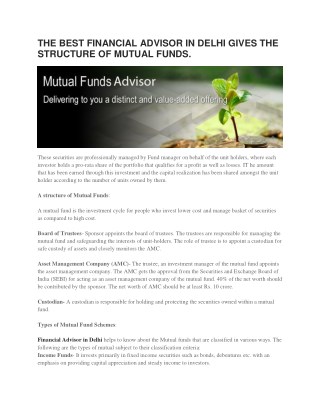 THE BEST FINANCIAL ADVISOR IN DELHI GIVES THE STRUCTURE OF MUTUAL FUNDS.