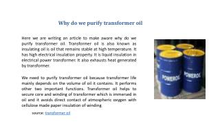 Why do we purify transformer oil