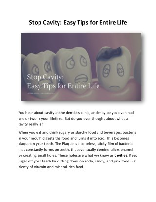 Stop Cavity: Easy Tips for Entire Life