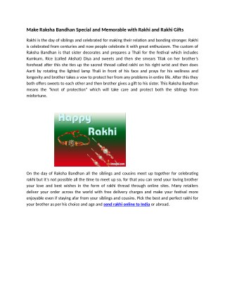 Make Raksha Bandhan Special and Memorable with Rakhi and Rakhi Gifts