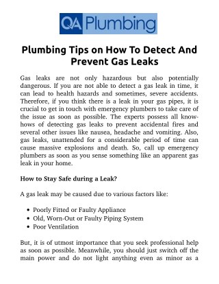 Plumbing Tips on How to Detect and Prevent Gas Leaks