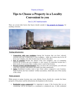 Tips to Choose a Property in a Locality Convenient to you