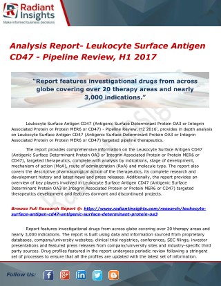 Leukocyte Surface Antigen CD47 - Pipeline Review, H1 2017- Research And Markets