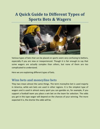 A Quick Guide to Different Types of Sports Bets & Wagers