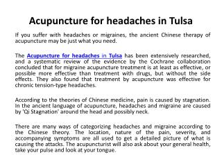 Acupuncture for headaches in Tulsa