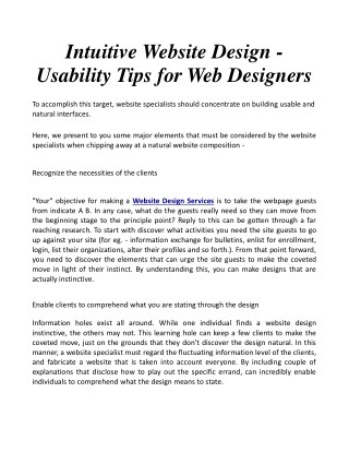 Intuitive Website Design - Usability Tips for Web Designers