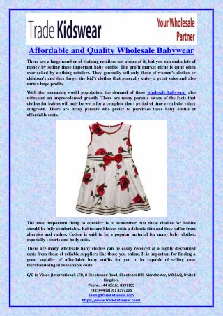 Affordable and Quality Wholesale Babywear