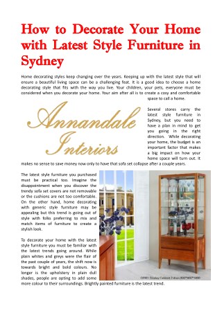 How To Decorate Your Home With Latest Style Furniture In Sydney