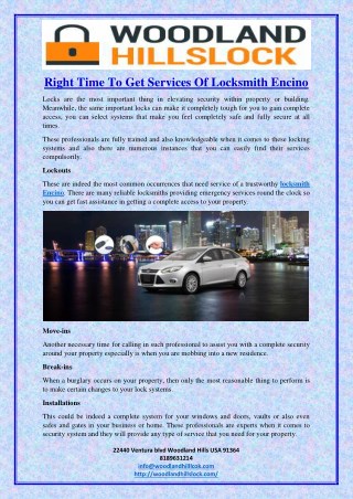 Right time to get services of locksmith Encino