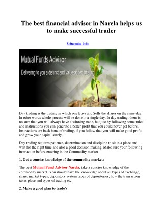 The best financial advisor in Narela helps us to make successful trader