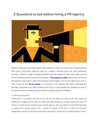 3 Questions to ask before hiring a PR Agency