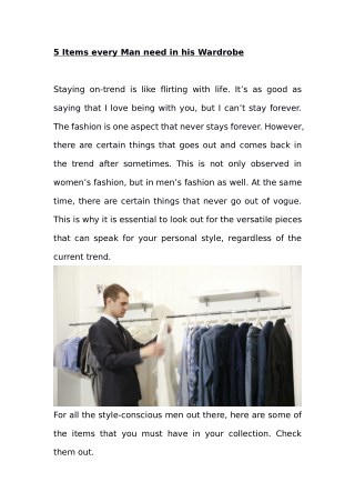 5 Items every Man need in his Wardrobe