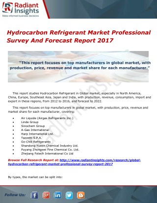 Hydrocarbon Refrigerant Market Professional Survey And Forecast Report 2017