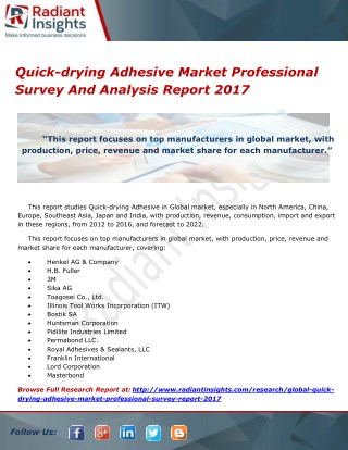 Quick-drying Adhesive Market Professional Survey And Analysis Report 2017