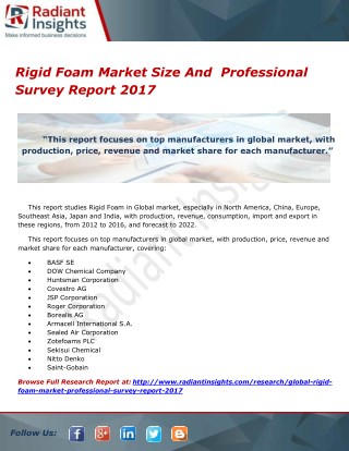 Rigid Foam Market Size And Professional Survey Report 2017