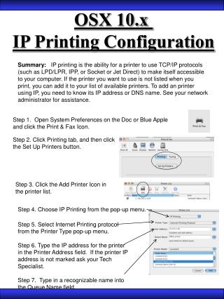 OSX 10.x IP Printing Configuration