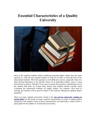 Essential Characteristics of a Quality University