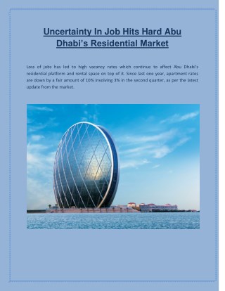 Uncertainty in Job hits Hard Abu Dhabi’s Residential Market