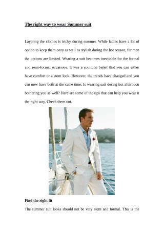 The right way to wear Summer suit