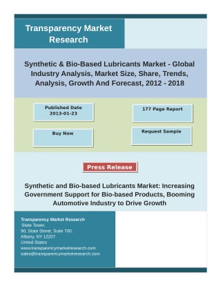 Synthetic & Bio-Based Lubricants Market Key Trends, Share, Growth Factors and Analysis 2012 – 2018