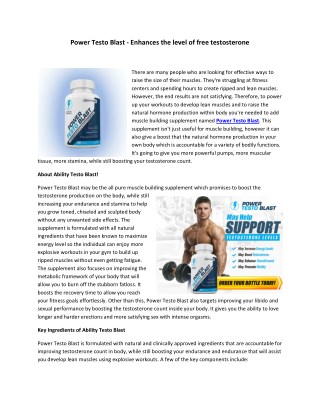 Power Testo Blast - Drives lean muscle mass structure on physique