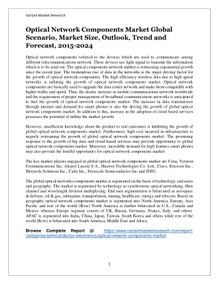 Optical Network Components Market Global Scenario, Market Size, Outlook, Trend and Forecast, 2015-2024