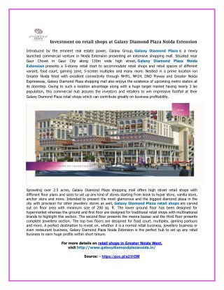 Galaxy Diamond Plaza a premium retail shops in Noida Extension