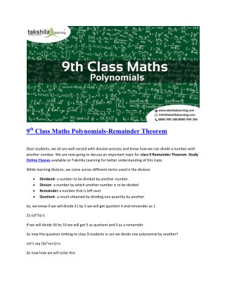 9th class Maths _Polynomials_Remainder theorm