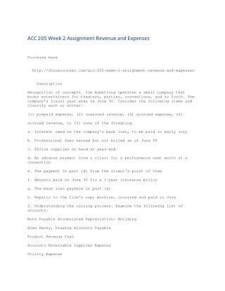 ACC 205 Week 2 Assignment Revenue and Expenses