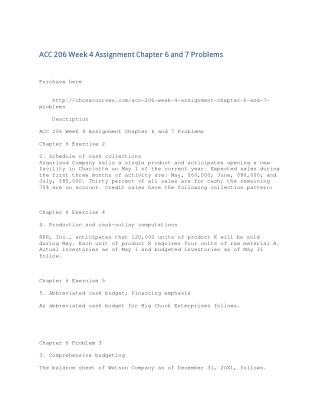 ACC 206 Week 4 Assignment Chapter 6 and 7 Problems