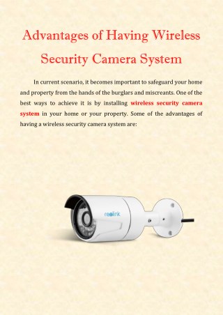 Advantages of Having Wireless Security Camera System