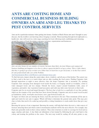 ANTS ARE COSTING HOME AND COMMERCIAL BUSINESS BUILDING OWNERS AN ARM AND LEG THANKS TO PEST CONTROL SERVICES