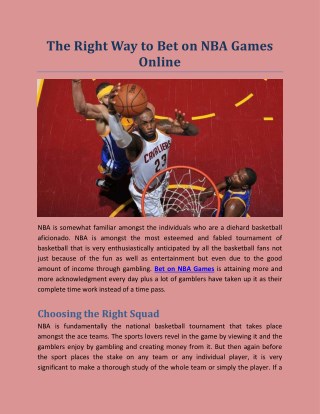 The Right Way to Bet on NBA Games Online