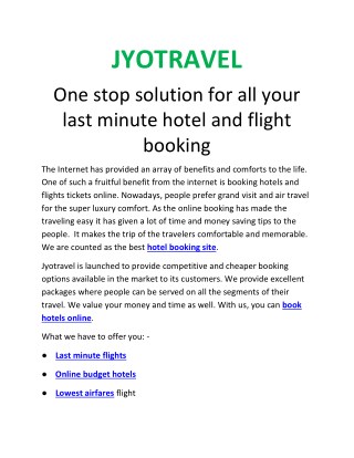 One stop solution for all your last minute hotel and flight booking