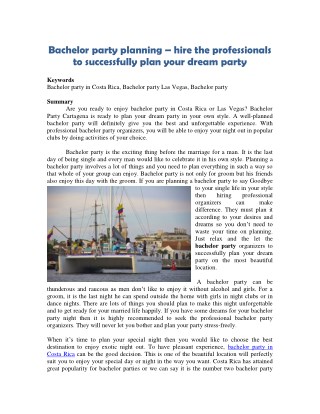 Bachelor party planning – hire the professionals to successfully plan your dream party