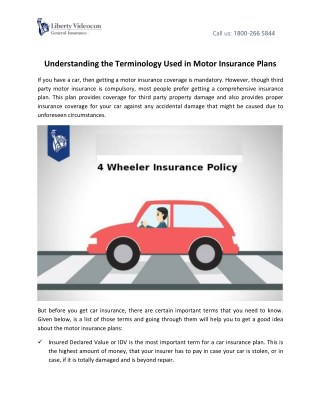 Understanding the Terminology Used in Motor Insurance Plans