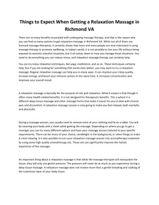 Things to Expect When Getting a Relaxation Massage in Richmond VA