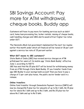 SBI Savings Account: Pay more for ATM withdrawal, cheque books, Buddy app