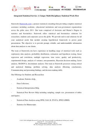 Integrated Statistical Service: A Unique Multi-Disciplinary Statistical Work Flow