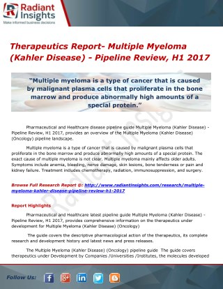 Therapeutics Report- Multiple Myeloma (Kahler Disease) - Pipeline Review, H1 2017